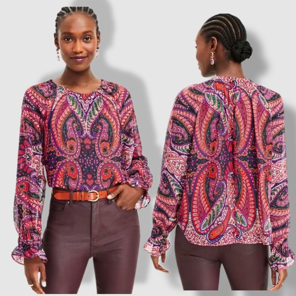 Ann Taylor LOFT NWT Paisley Boho Blouse Small - Smocked Waist Feminine Top